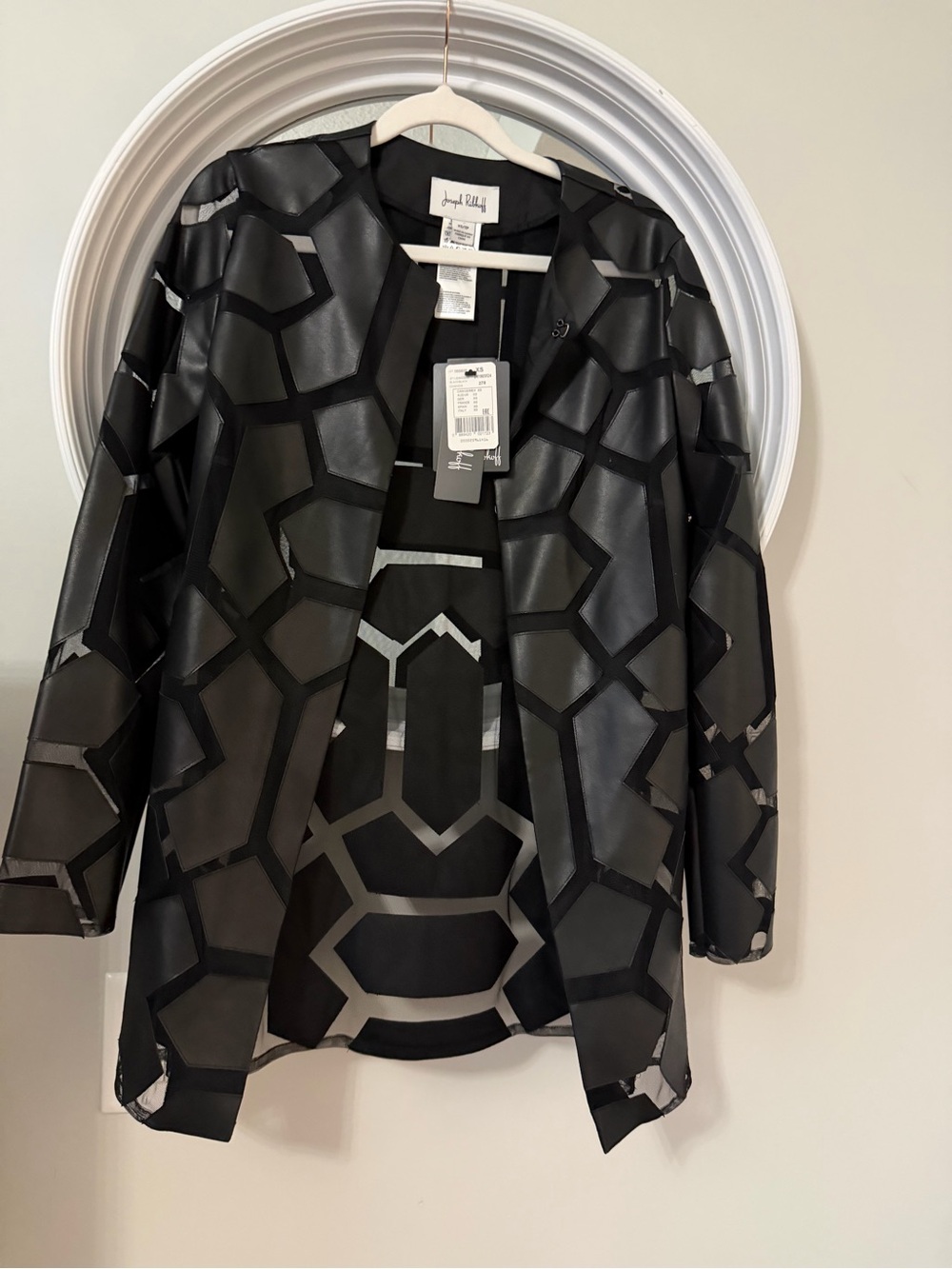 Joseph Ribkoff Black Geometric Overlay Open Jacket